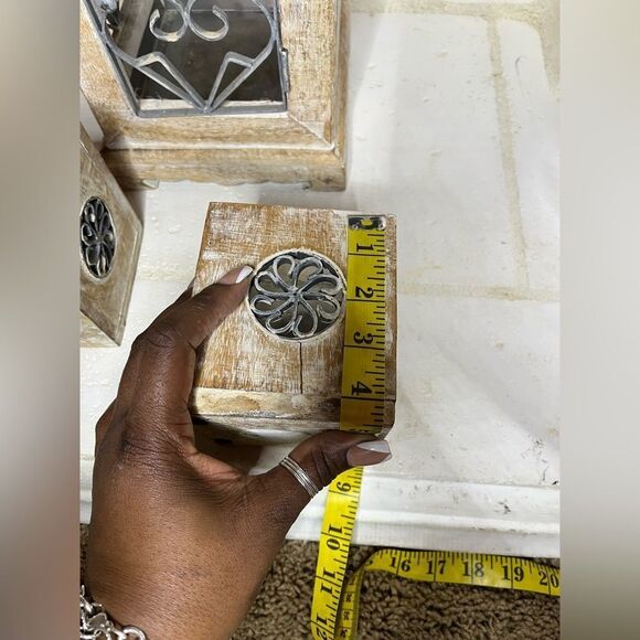 Pier 1 Imports Rustic Wooden Lantern with Metal Accents - Picture 7 of 10